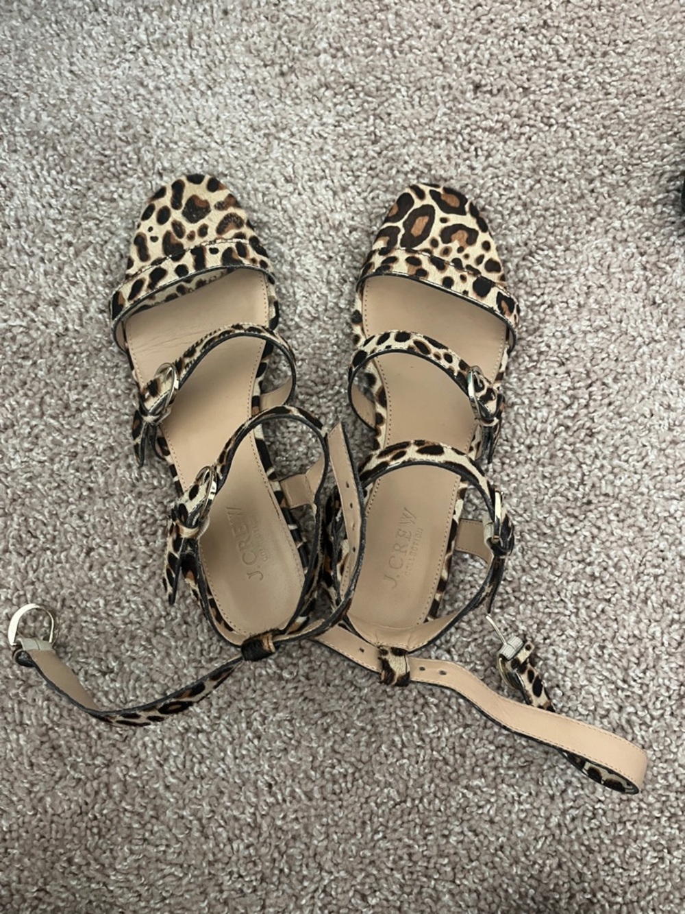 J. Crew Leopard Print Strappy Ankle-Tie Sandals